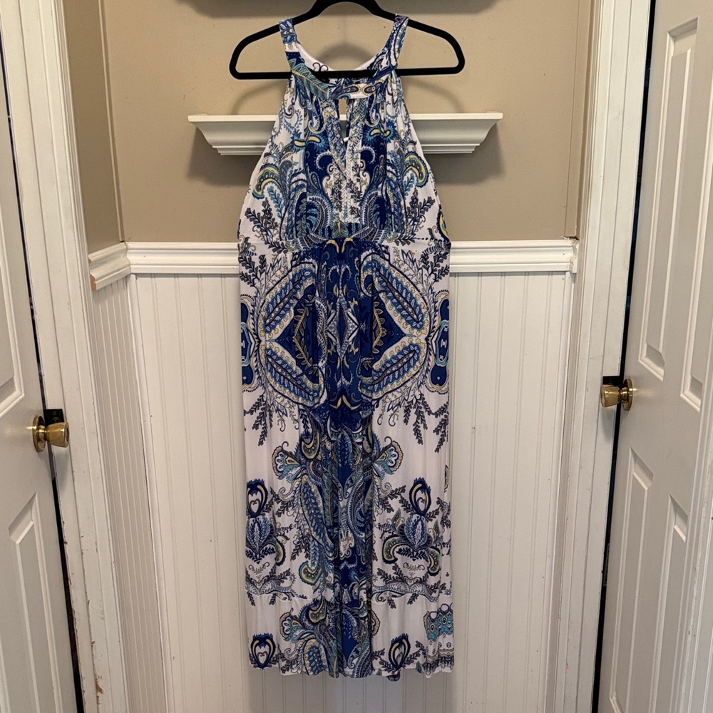 INC International Concepts Paisley Maxi Dress in Blue and White